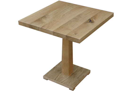 Character oak table top on oak pedestal base