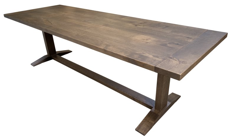 Solid oak refrectory table with farmhouse style table top